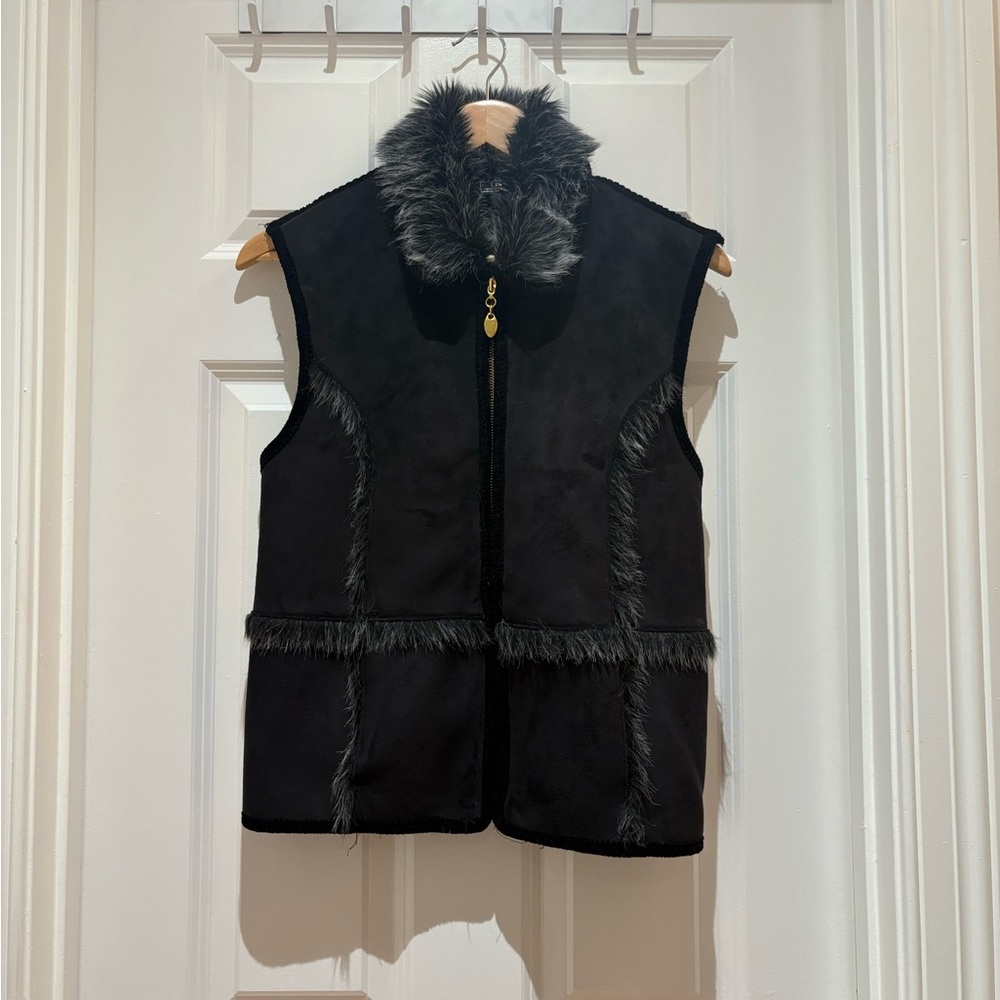 Lisa International Black Vest with Faux Fur